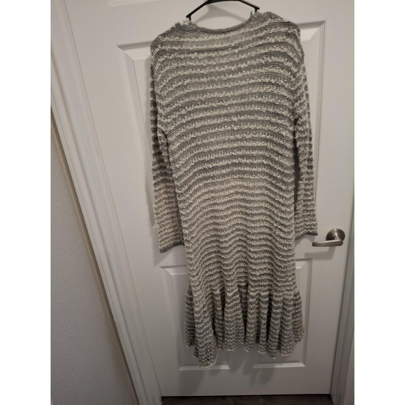 Free People Small Gray Striped Long Flare Ruffle Accent Bohemian Duster Cardigan - Picture 6 of 8